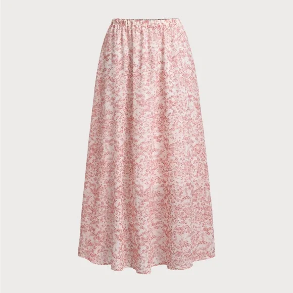 Rihoas Pink Floral Elastic Waist Flared Skirt - Picture 5 of 8